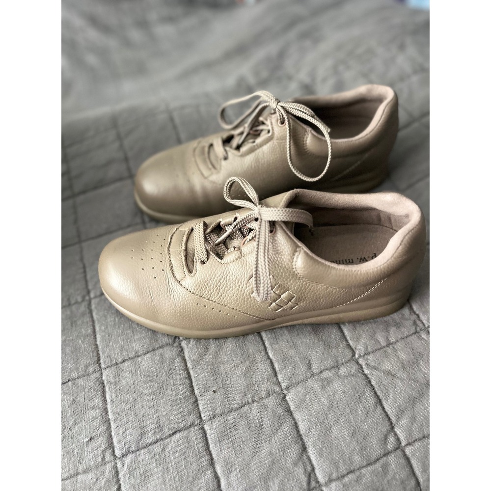 PW Minor Leisure Taupe Leather Walking Shoes Womens 9 Wide Orthopedic 77309